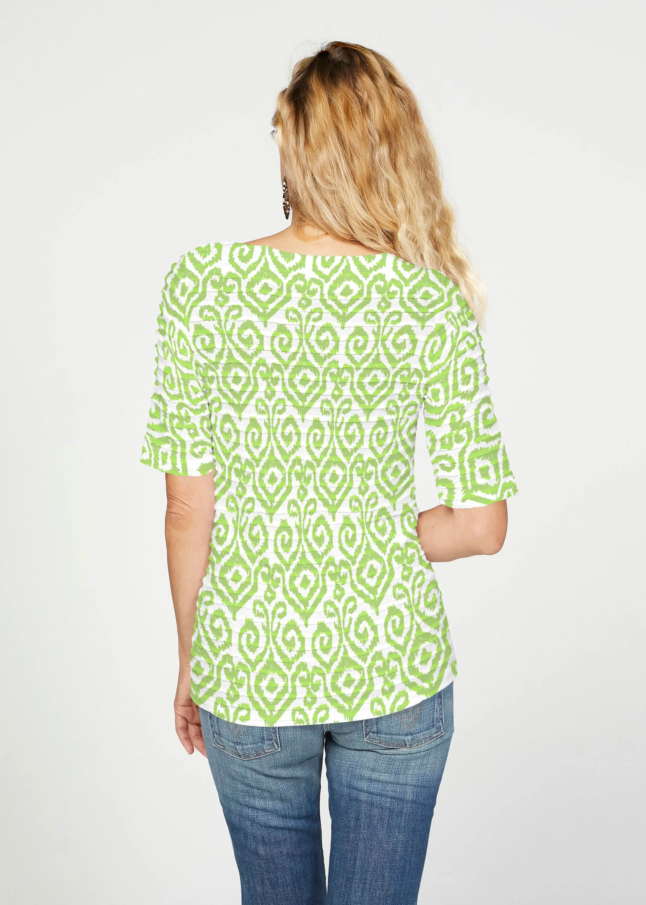 Crayola Aqua- Lime (8029) ~ Banded Elbow Sleeve Boat Neck Top