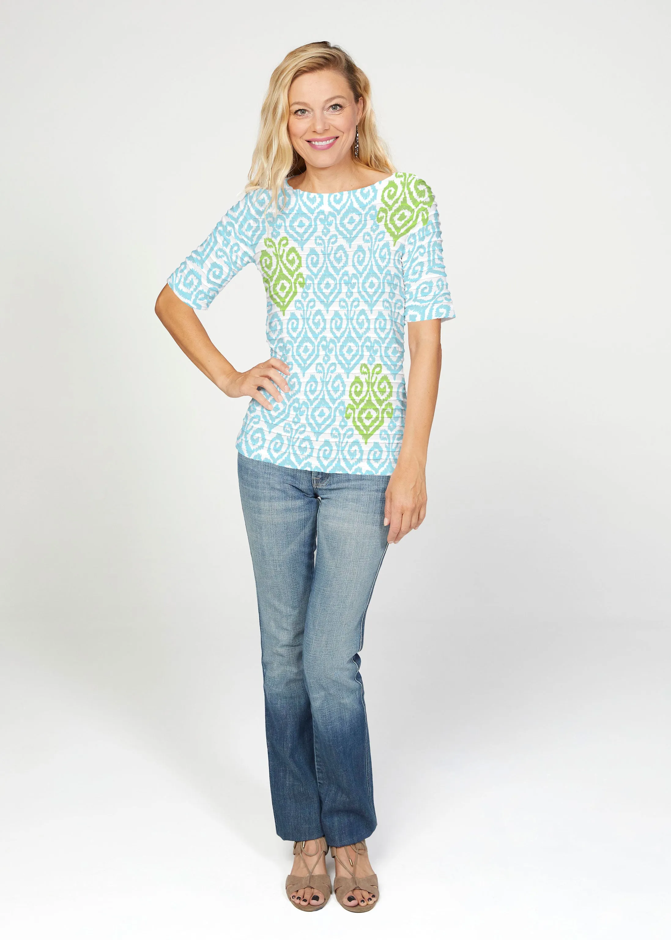 Crayola Aqua- Lime (8029) ~ Banded Elbow Sleeve Boat Neck Top