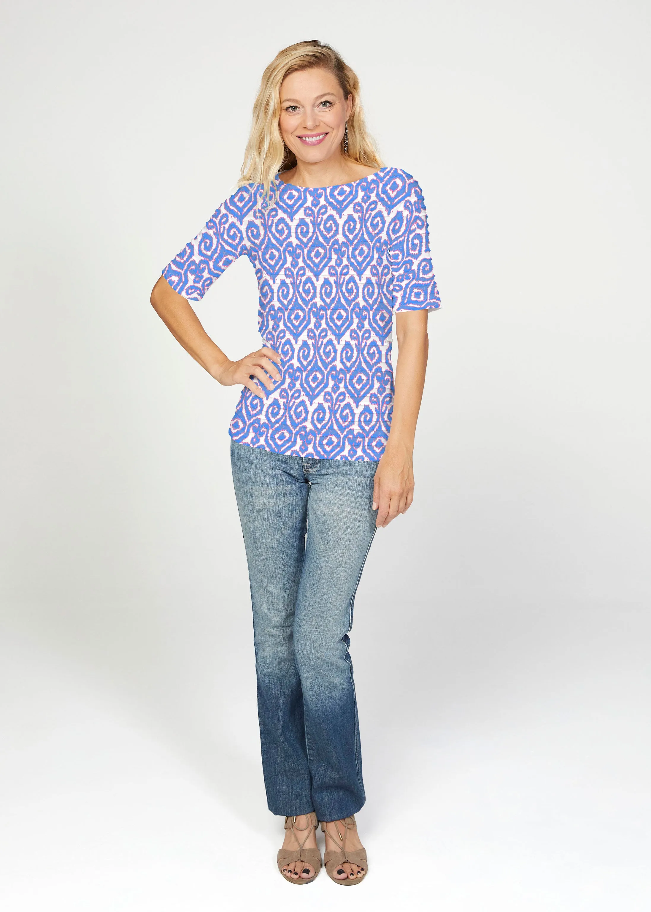 Crayola Royal (8023) ~ Banded Elbow Sleeve Boat Neck Top