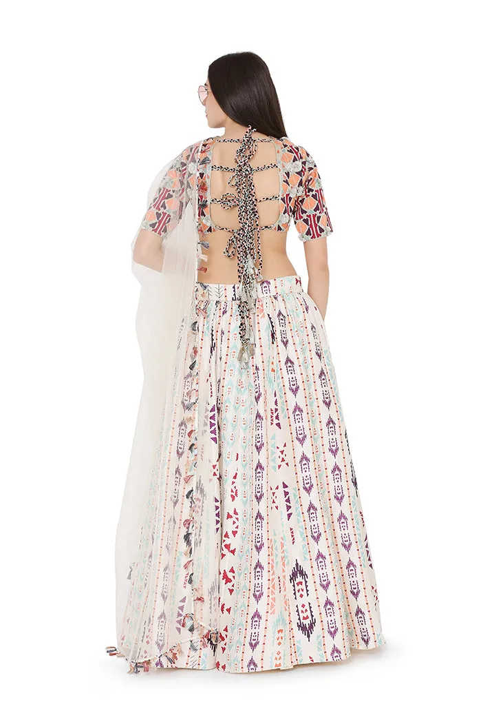 Cream Ikat Lehenga Set PS-LH0027-A