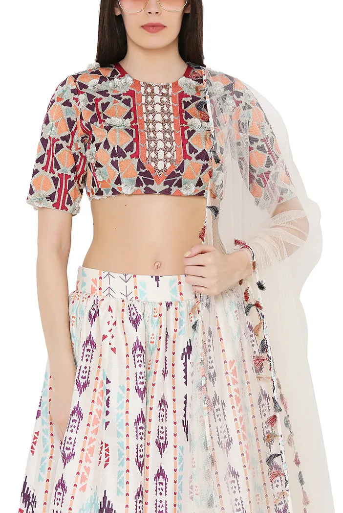 Cream Ikat Lehenga Set PS-LH0027-A