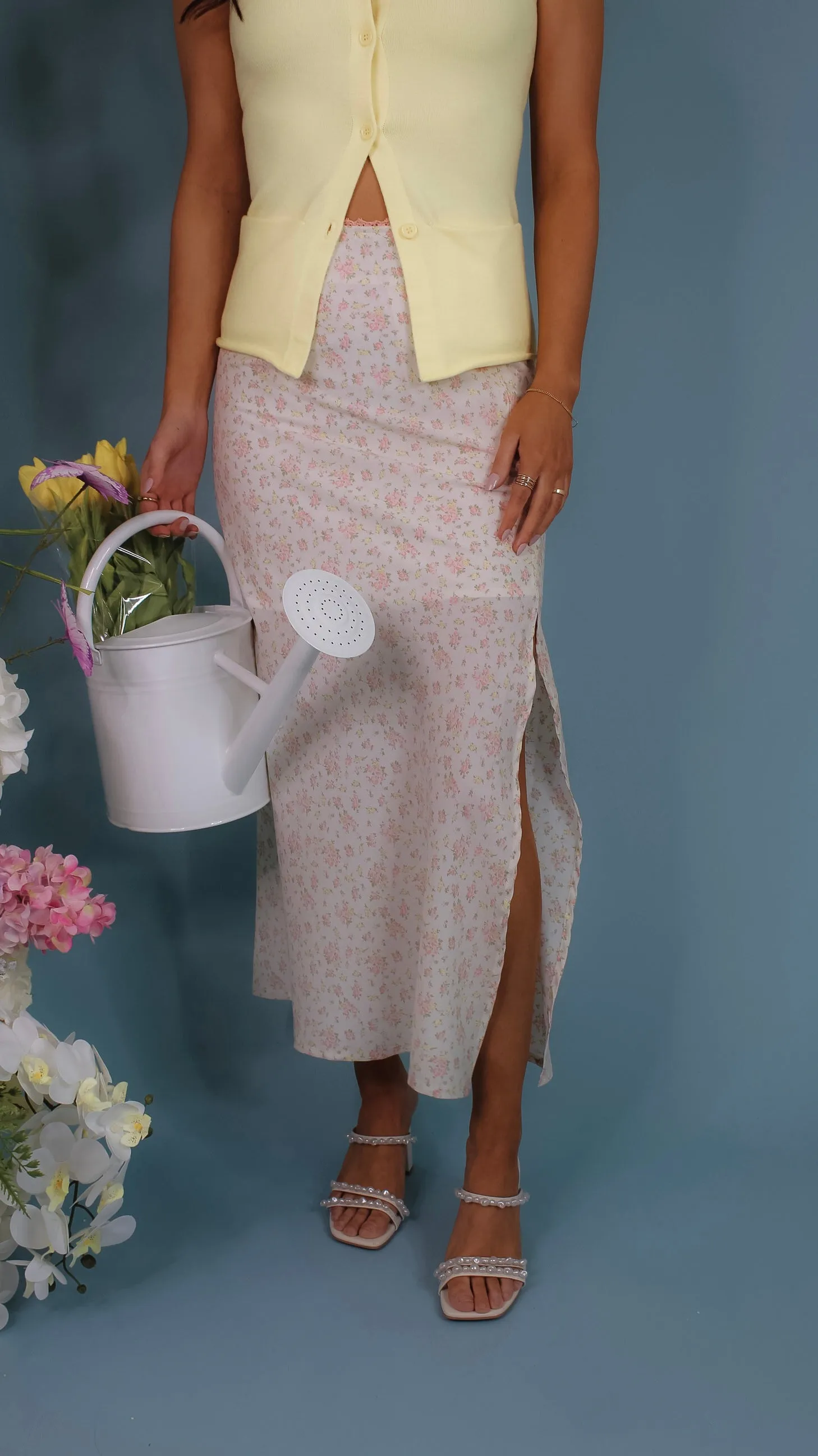 Darcie Cream Floral Midi Skirt