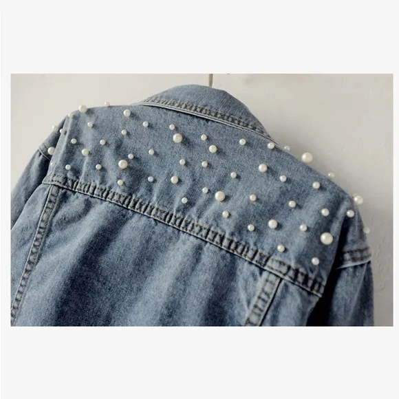 Denim Jacket Embroidered Pearls size medium
