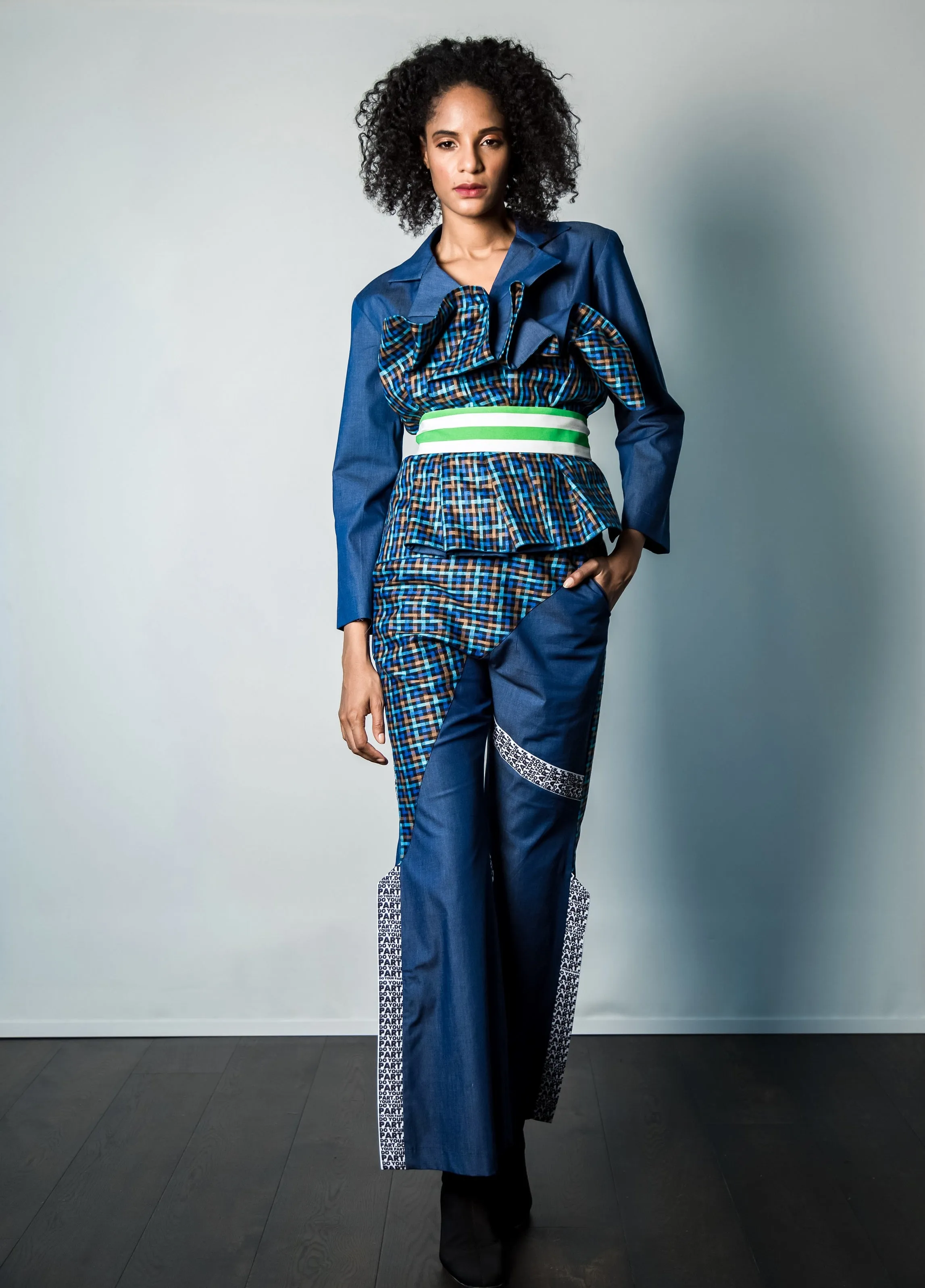 Denim-Linen Ruffled Jacket