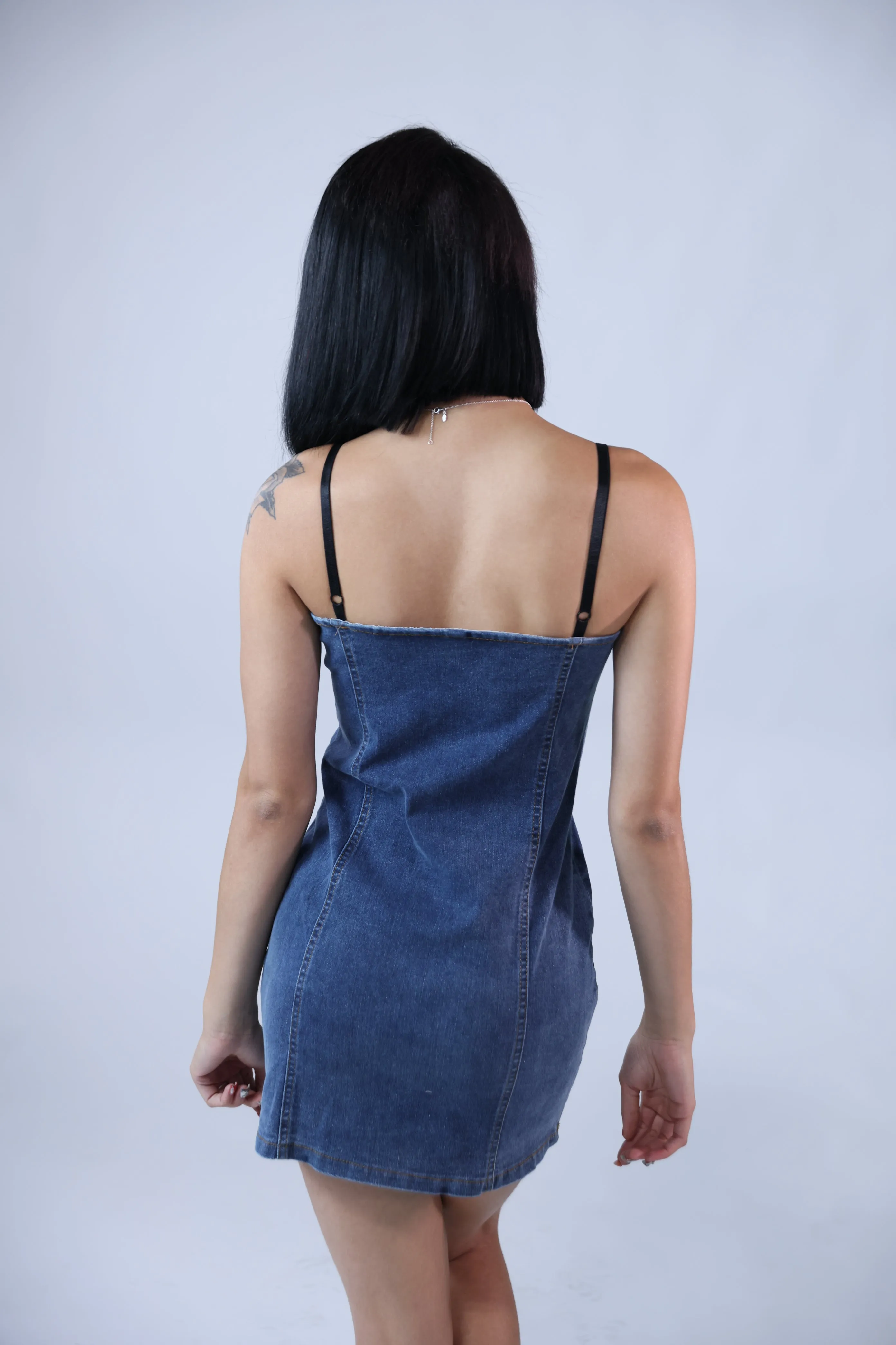 Denim Spaghetti Strap Dress And Crop Jacket