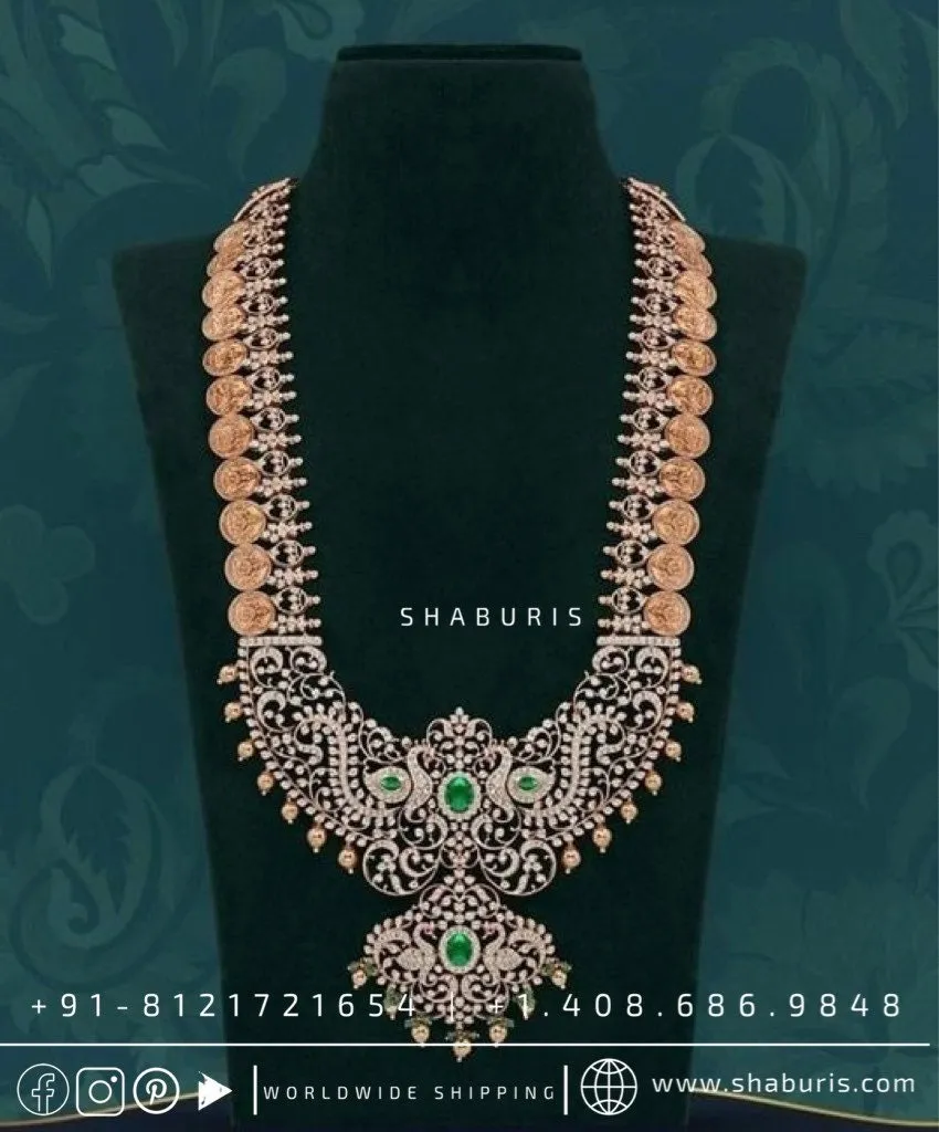 Diamond necklace sath lada Diamond Layer Haram cocktail Jewelry bridal Jewelry Indian wedding Jewelry 925 silver Jewelry - SHABURIS