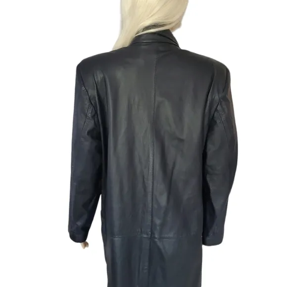 Donna Pelle Leather Black Trench Coat. Size Medium.