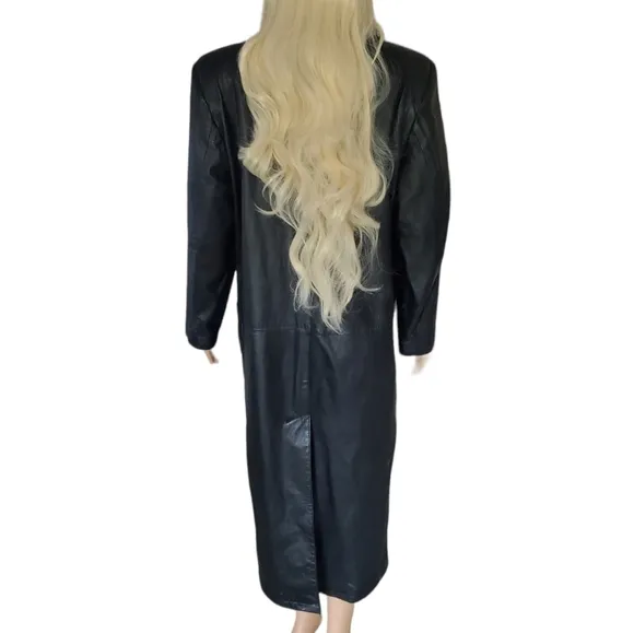 Donna Pelle Leather Black Trench Coat. Size Medium.