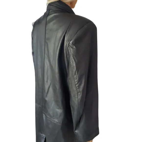 Donna Pelle Leather Black Trench Coat. Size Medium.