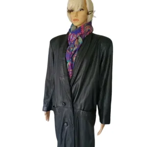 Donna Pelle Leather Black Trench Coat. Size Medium.