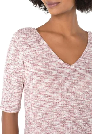 Double V Neck Elbow Length Sleeve Tee