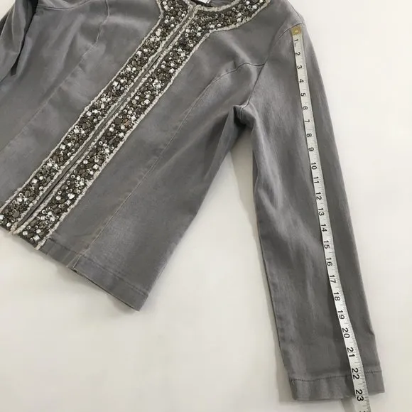 Draper's &amp; Damon's Womens M Stretch Denim Jacket Bead Embellishments Crew Neck
