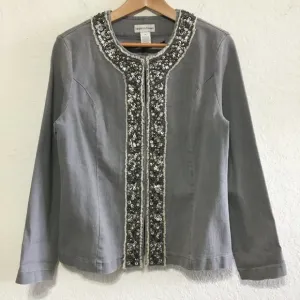 Draper's &amp; Damon's Womens M Stretch Denim Jacket Bead Embellishments Crew Neck