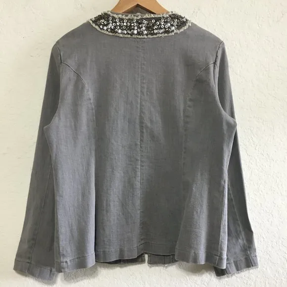 Draper's &amp; Damon's Womens M Stretch Denim Jacket Bead Embellishments Crew Neck
