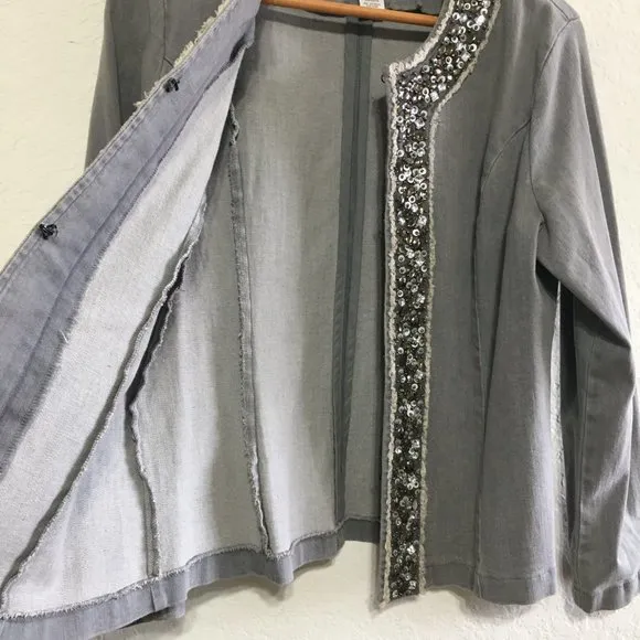 Draper's &amp; Damon's Womens M Stretch Denim Jacket Bead Embellishments Crew Neck