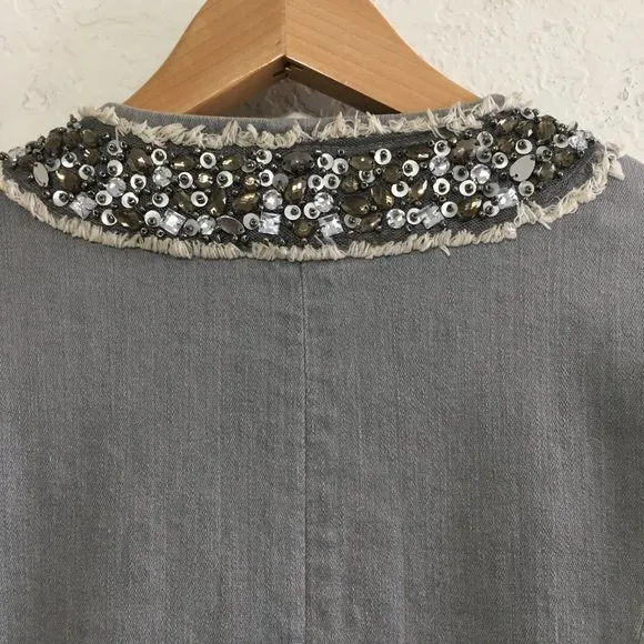 Draper's &amp; Damon's Womens M Stretch Denim Jacket Bead Embellishments Crew Neck