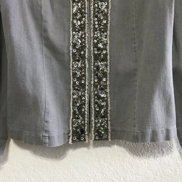 Draper's &amp; Damon's Womens M Stretch Denim Jacket Bead Embellishments Crew Neck