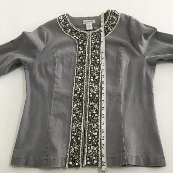 Draper's &amp; Damon's Womens M Stretch Denim Jacket Bead Embellishments Crew Neck