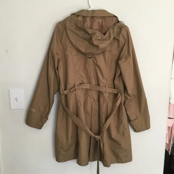 EDDIE BAUER Hooded Trench Coat Fully lined Khaki Sz L