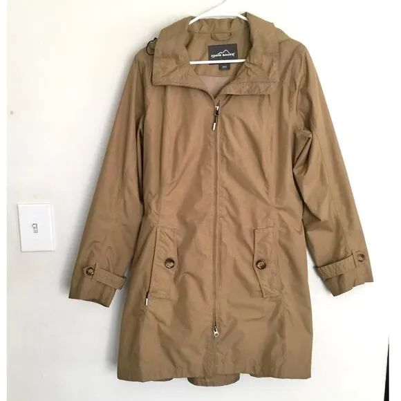 EDDIE BAUER Hooded Trench Coat Fully lined Khaki Sz L