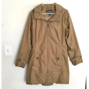 EDDIE BAUER Hooded Trench Coat Fully lined Khaki Sz L