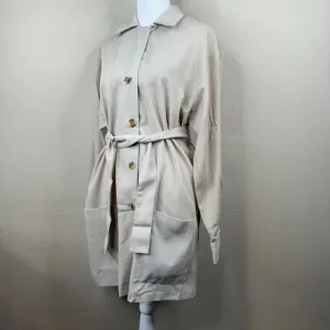 Ego Women's Button Front Trench Coat Tie Waist Long Sleeve Gray