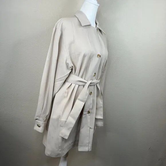 Ego Women's Button Front Trench Coat Tie Waist Long Sleeve Gray