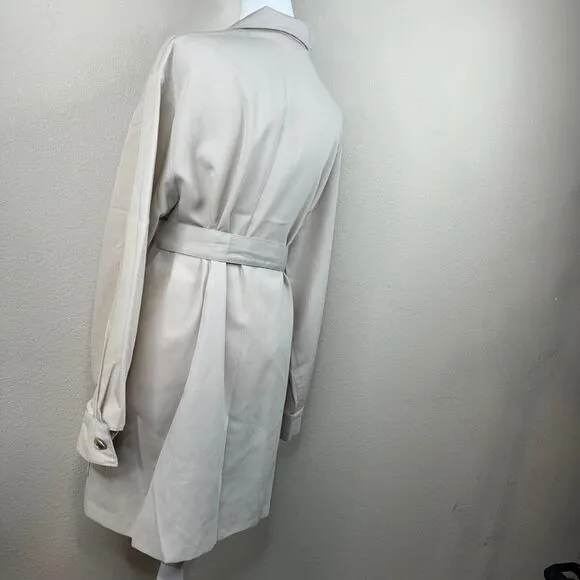Ego Women's Button Front Trench Coat Tie Waist Long Sleeve Gray