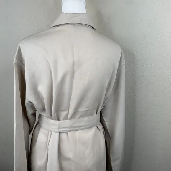 Ego Women's Button Front Trench Coat Tie Waist Long Sleeve Gray