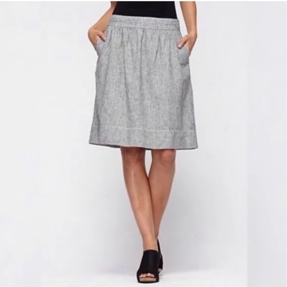 EILEEN FISHER Skirt A-Line Blue &amp; White Railroad Stripe Hemp Skirt Size L