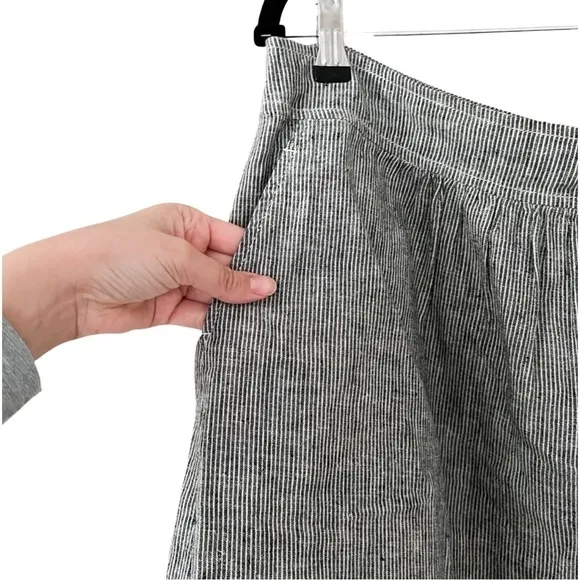 EILEEN FISHER Skirt A-Line Blue &amp; White Railroad Stripe Hemp Skirt Size L