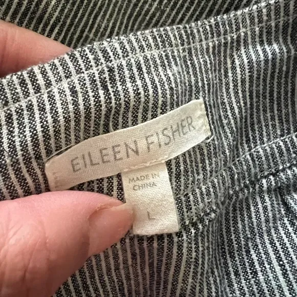 EILEEN FISHER Skirt A-Line Blue &amp; White Railroad Stripe Hemp Skirt Size L