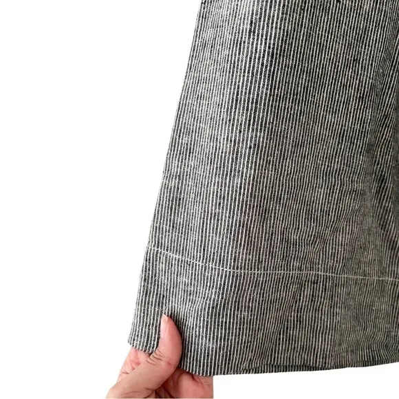EILEEN FISHER Skirt A-Line Blue &amp; White Railroad Stripe Hemp Skirt Size L