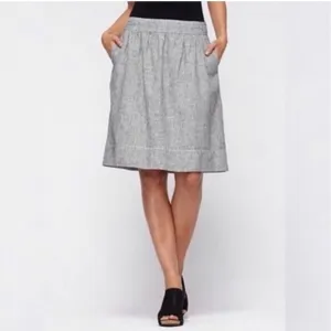 EILEEN FISHER Skirt A-Line Blue &amp; White Railroad Stripe Hemp Skirt Size L