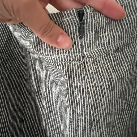 EILEEN FISHER Skirt A-Line Blue &amp; White Railroad Stripe Hemp Skirt Size L