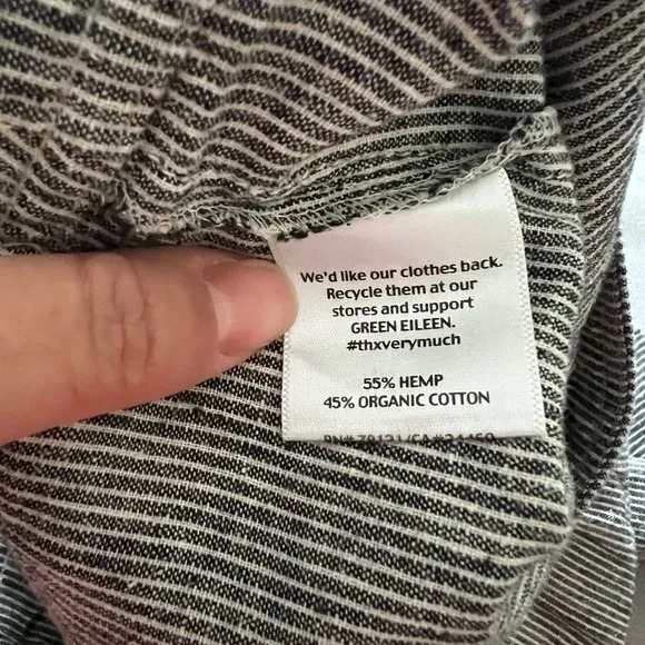 EILEEN FISHER Skirt A-Line Blue &amp; White Railroad Stripe Hemp Skirt Size L