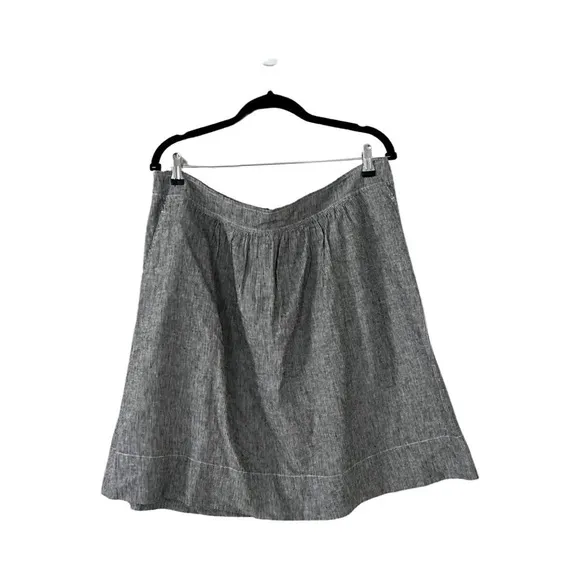 EILEEN FISHER Skirt A-Line Blue &amp; White Railroad Stripe Hemp Skirt Size L