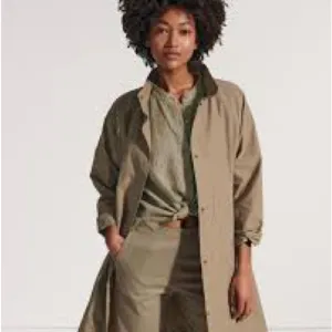 Eileen Fisher Tan Button Down Trench Coat Cotton Blend Extra Large
