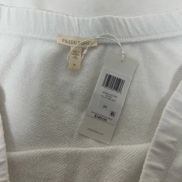 Eileen Fisher White Lightweight Organic Cotton French Terry A-Line Skirt 2X NWT