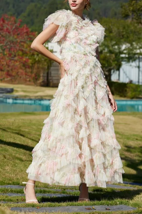 Embroidered A-line skirt half turtleneck sleeveless dress