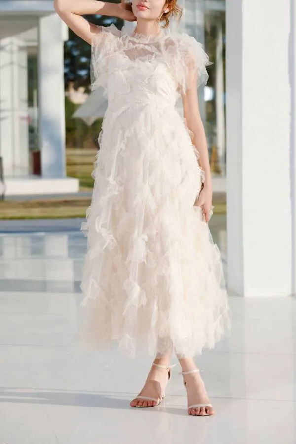 Embroidered A-line skirt half turtleneck sleeveless dress