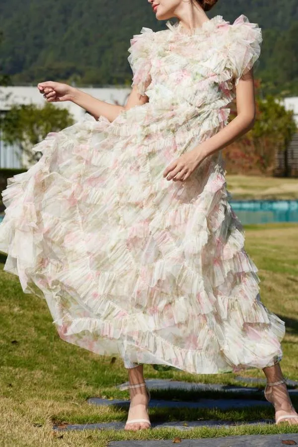 Embroidered A-line skirt half turtleneck sleeveless dress