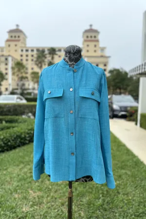 Emmelle Microlinen Cargo Blouse in Cyan