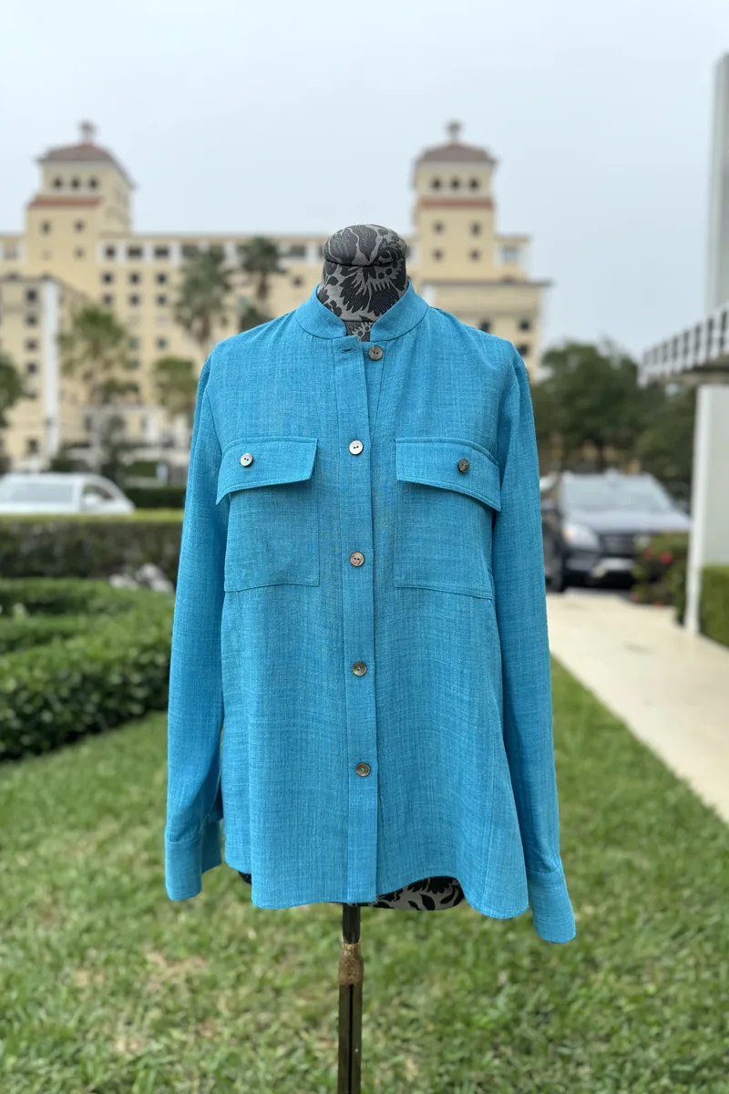 Emmelle Microlinen Cargo Blouse in Cyan