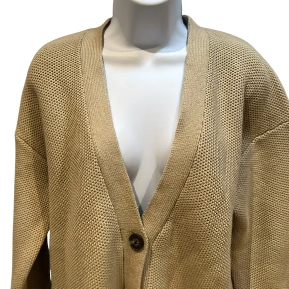 Everlane The Cotton Honeycomb V Neck Cardigan Trench Coat Khaki Size Medium NWOT