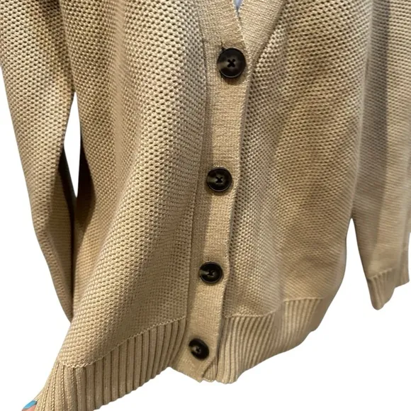 Everlane The Cotton Honeycomb V Neck Cardigan Trench Coat Khaki Size Medium NWOT
