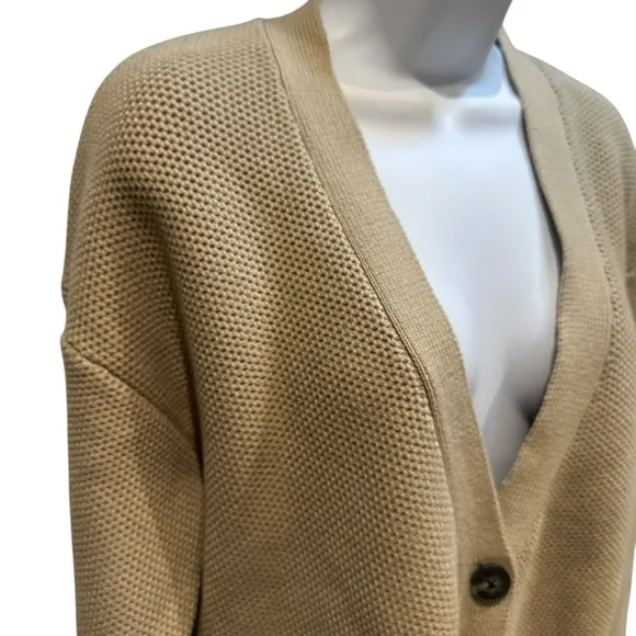 Everlane The Cotton Honeycomb V Neck Cardigan Trench Coat Khaki Size Medium NWOT
