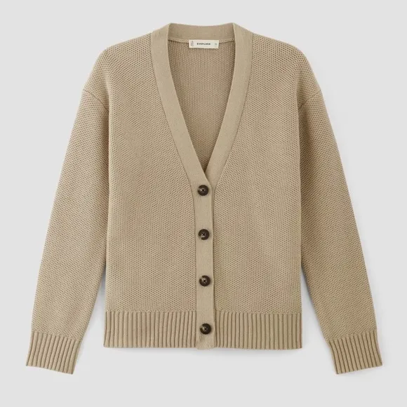 Everlane The Cotton Honeycomb V Neck Cardigan Trench Coat Khaki Size Medium NWOT