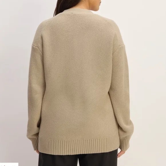 Everlane The Cotton Honeycomb V Neck Cardigan Trench Coat Khaki Size Medium NWOT
