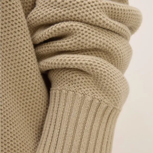 Everlane The Cotton Honeycomb V Neck Cardigan Trench Coat Khaki Size Medium NWOT